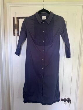 Thierry Colson Embroidered Shirt Dress Navy Cotton XS Made in India